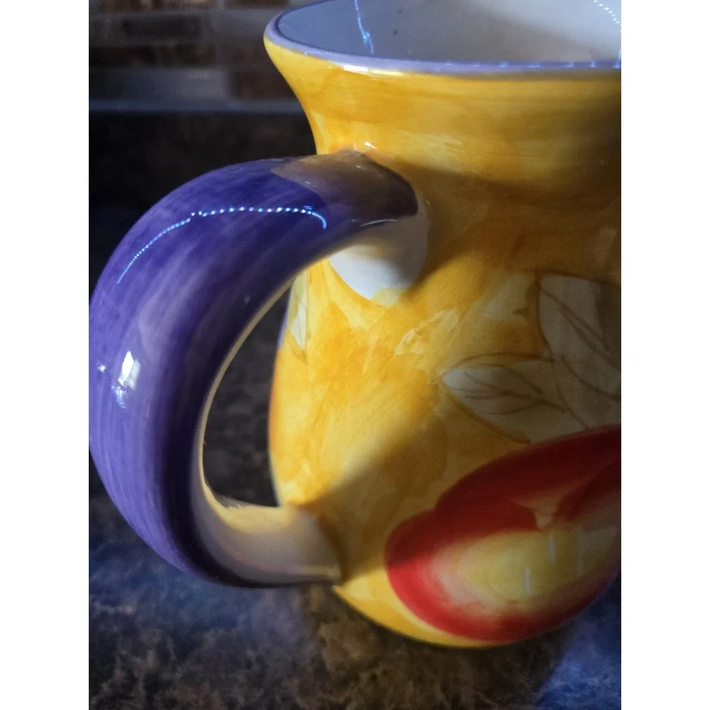 Holiday Designs USA pitcher Fruit Grapes Peaches Yellow Orange 7 Inches Tall